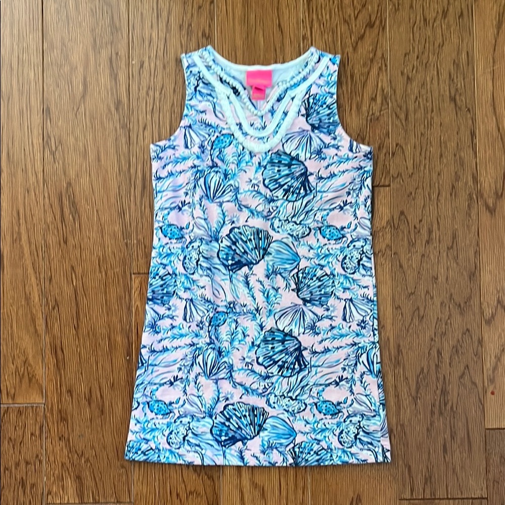 Lilly Pulitzer Girls Pink & Blue Shell-Print Casual Dress
